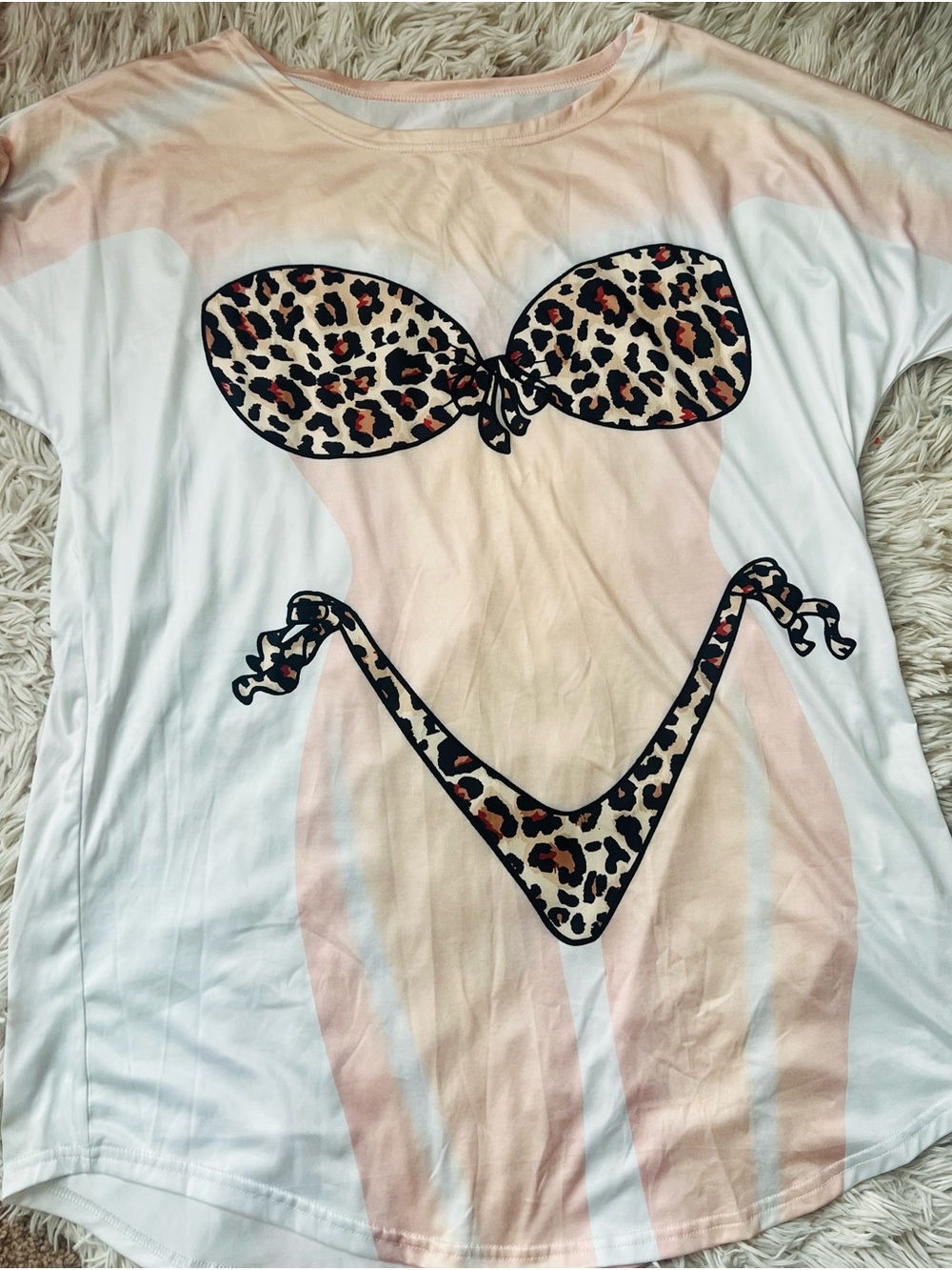 Women’s Beach Cover-Up with Leopard Bikini Print - White/Pale Pink